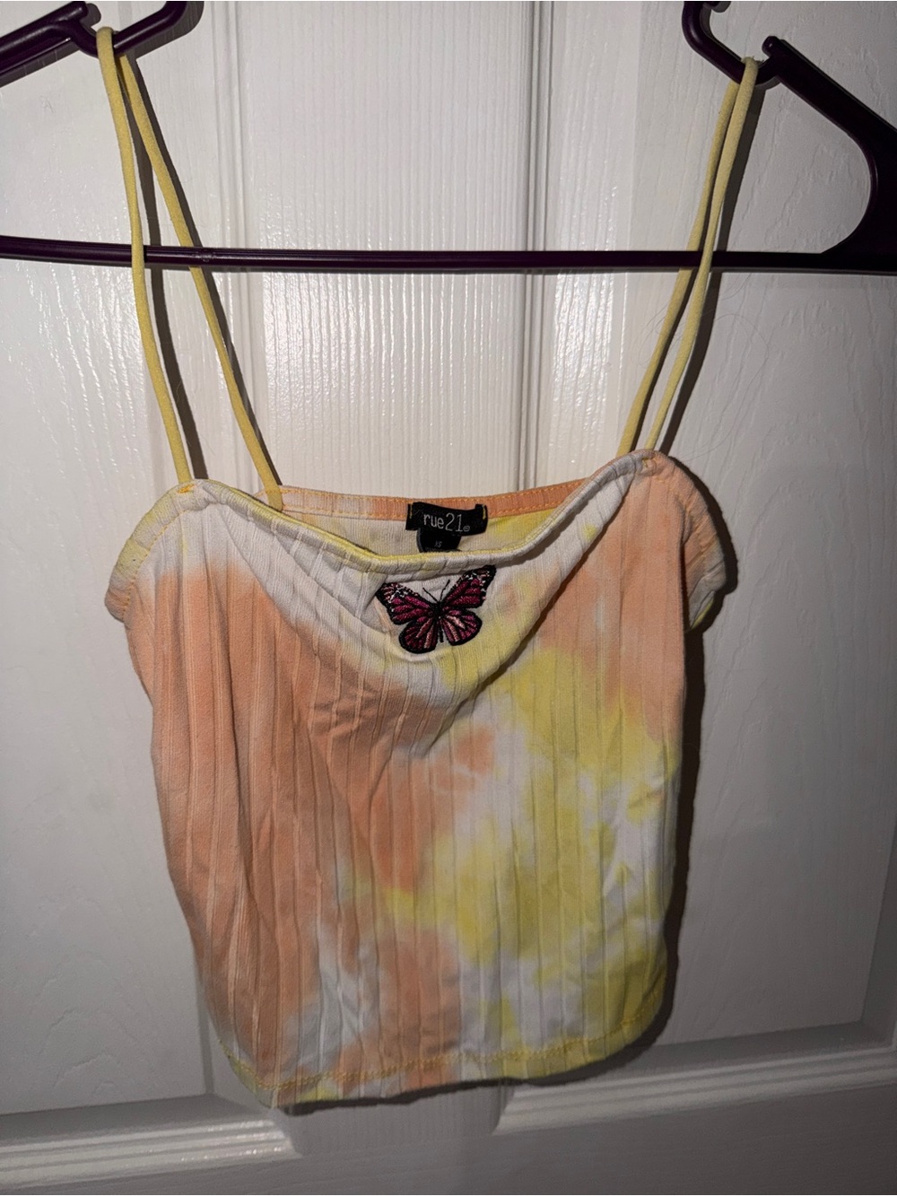 rue21 Yellow & Peach Tie-Dye Butterfly Ribbed Cami
